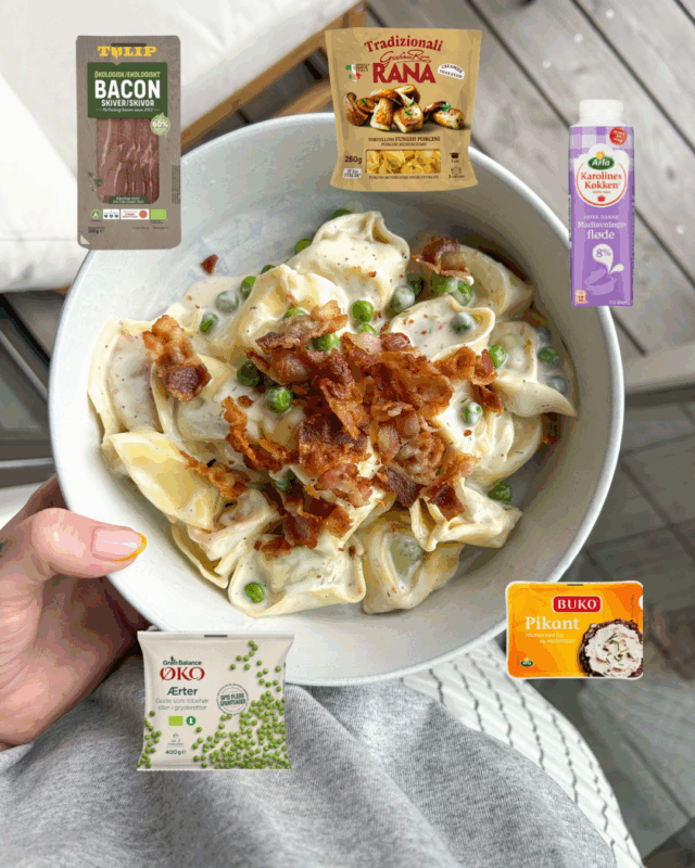 Tortelloni med pikantost og bacon