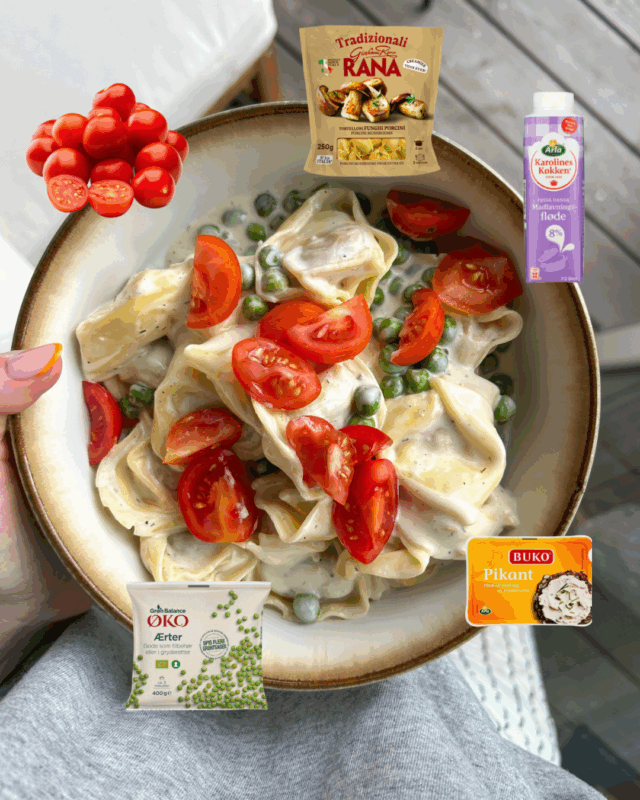 Tortelloni med pikantost og bacon