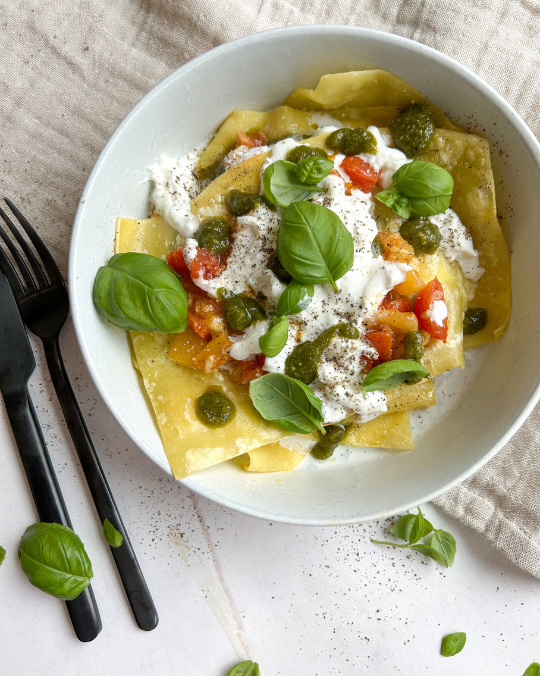 Åben lasagne med burrata