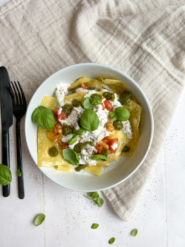 Åben lasagne med burrata