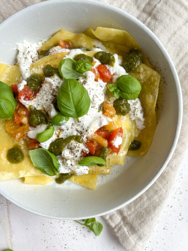 Åben lasagne med burrata