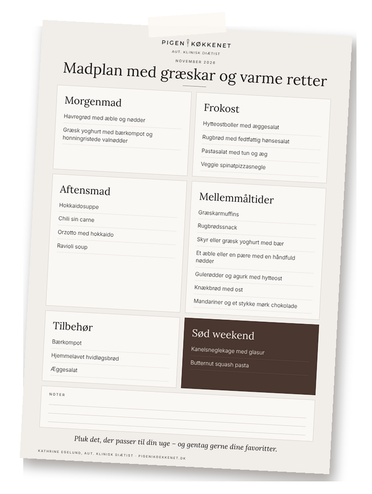 Madplan med græskar og varme retter som PDF